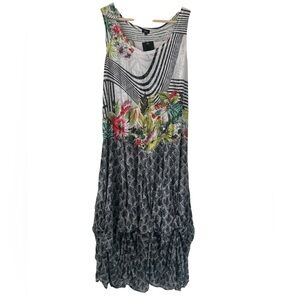 NWT Shana Lagenlook Art To Wear Mixed Print Bubble Ruched Hem Midi Dress - M